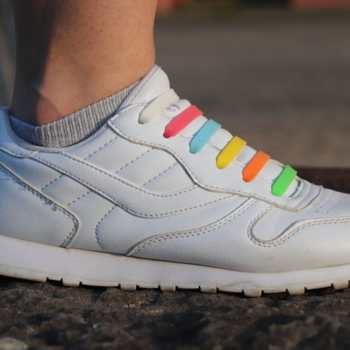 White Sneakers with colourful shoelaces
